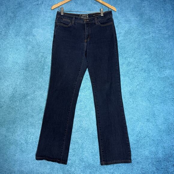 NYDJ Jeans Womens Sz 8 28x27 Straight Mid Rise Blue Stretch Denim Made In USA - Picture 1 of 15